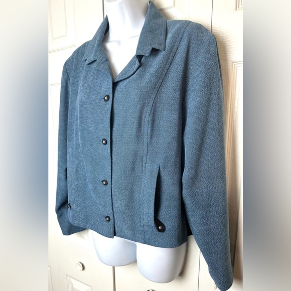 JAMIE SADOCK Golf Blue Jacket Coat Textured Knit Black Buttons Zippered Pockets - Picture 2 of 9